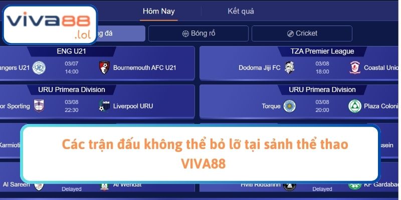 Các trận đấu không thể bỏ lỡ tại sảnh thể thao VIVA88